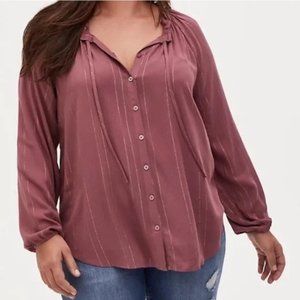 Torrid Pink Gold Stripe Peasant Blouse